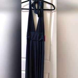 Navy White Polka Halter Dress New
